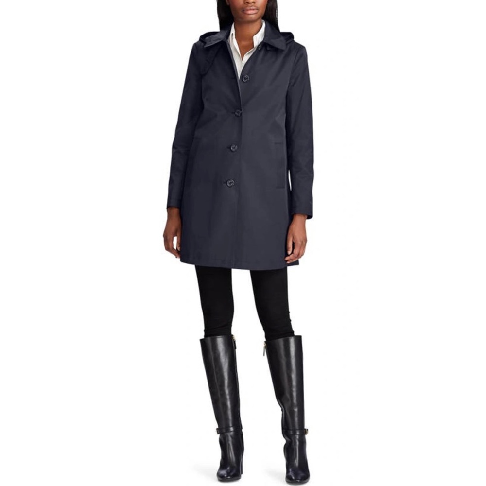 LAUREN RALPH LAUREN • Navy Blue Balmacaan Hooded Raincoat, XXS - Picture 16 of 16